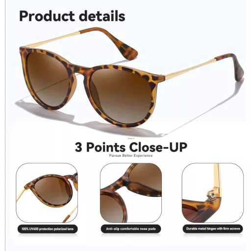 Ochelari de soare polarizați Kunchu Damă Bărbați Retro Rotunzi Protecție UV400 Stil Vintage Unisex