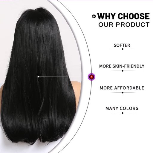 Esmee Dlhá Rovná Čierna Parochňa pre Ženy - 66 cm Vrstvené Umelé Vlasy s Ofinou, Žiaruvzdorné Syntetické Vlákna, Nastaviteľná Veľkosť Hlavy, Cosplay a na Bežné Nosenie