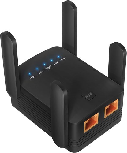 Repetor WiFi și Amplificator Semnal Mueuton cu 4 Antene, 2 Porturi LAN, Amplificator Rețea Wireless 2.4GHz, Mod AP, Compatibil cu Toate WLAN