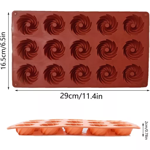 Bustlwor 2 ks silikónová forma na mini bábovky, 15 jamková, na muffiny, cupcakes, brownies, koláčiky a puding, hnedá