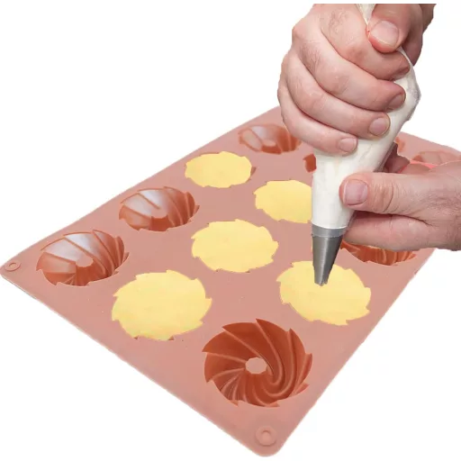 Bustlwor 2 db Mini Bundt Sütőforma Szilikon 15 Lyukú Muffin Cupcake Brownie Sütemény Pudding Barna