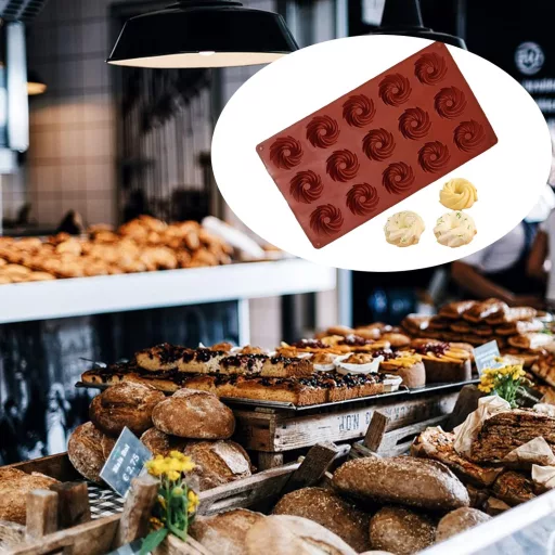Bustlwor 2 db Mini Bundt Sütőforma Szilikon 15 Lyukú Muffin Cupcake Brownie Sütemény Pudding Barna