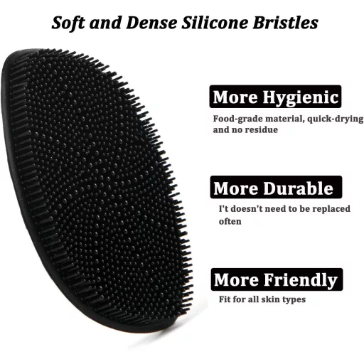 Set Perie de Curățare Facială din Silicon HIEERBUS - Exfoliant Delicat și Pernă de Masaj Facial pentru Bărbați și Femei - Negru și Mov