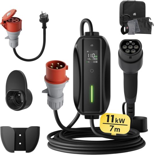 dé Mobile Wallbox 11 kW Stație de Încărcare Auto Electrică - 3 Faze, Cablu 7m, Putere de Încărcare Ajustabilă, Conector Type 2, Compatibil Tesla, VW, Audi