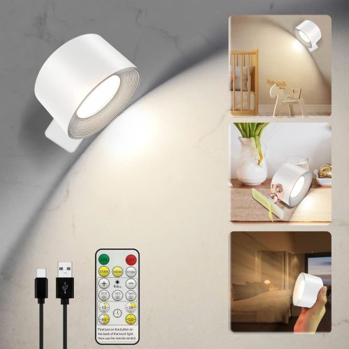 BELLALICHT LED Fali Lámpa - Vezeték Nélküli, Elemes, Érintésvezérelt, Távirányítós, 360° Forgatható Mágneses Tartó, 3 Színmód, 3 Fényerőszin