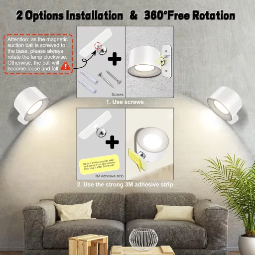 BELLALICHT LED Fali Lámpa - Vezeték Nélküli, Elemes, Érintésvezérelt, Távirányítós, 360° Forgatható Mágneses Tartó, 3 Színmód, 3 Fényerőszin