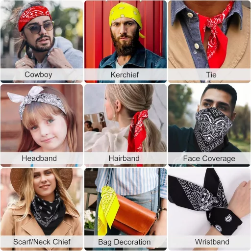 MELLIEX Set de 4 bandane pentru bărbați și femei - model paisley, eșarfă triunghiulară stil cowboy, pirat - 54 x 54 cm - batic unisex