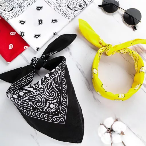 MELLIEX 4 db Bandana Fejkendő Férfiaknak és Nőknek - Paisley Mintás Háromszög Kendő Cowboy Kalóz Stílusban - 54 x 54 cm - Unisex Nyakkendő