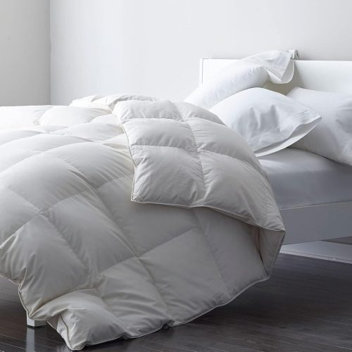 Pilotă de vară DWR 220x240 cm - Pilotă ușoară umplută cu puf și pene, husă 100% bumbac, respirabilă, certificată Oeko-Tex, albă, lavabilă la mașină