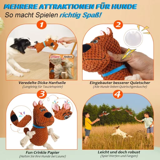 Petcronies Pískacia hračka pre psov na preťahovanie, plyšová, stredná, hnedá