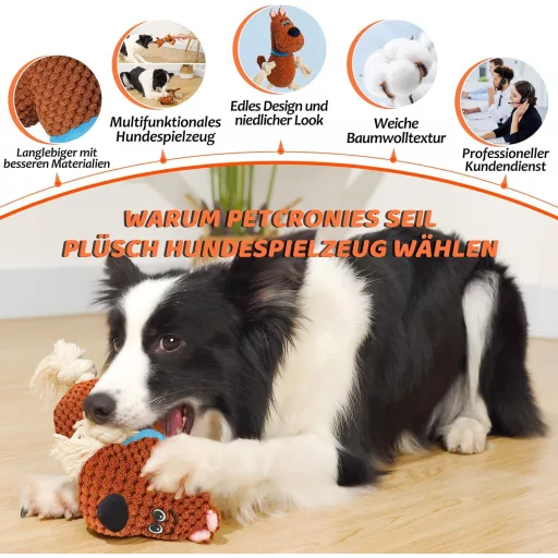 Petcronies Pískacia hračka pre psov na preťahovanie, plyšová, stredná, hnedá