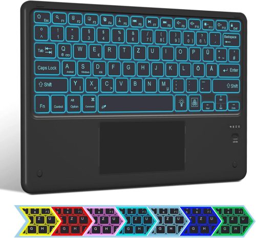 Bluetooth QWERTZ billentyűzet érintőpaddal, 7 színű háttérvilágítással - iOS/Android/Windows kompatibilis