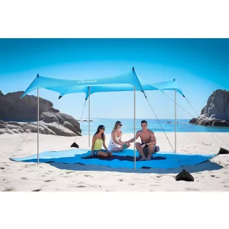   WolfWise Strandpavilon UPF50+ Napvédő Sátor 3x3m - Kék, Vízálló, Szélálló Strandsátor 4-8 Személyre, Homokrögzítővel, Egyszerű Összeszerelés