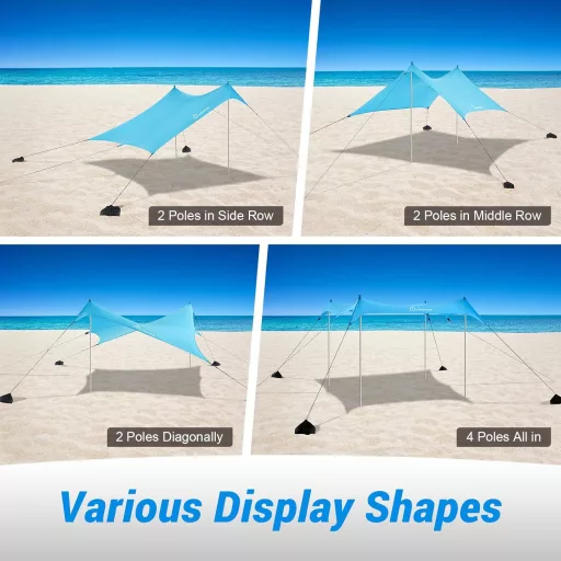 WolfWise Strandpavilon UPF50+ Napvédő Sátor 3x3m - Kék, Vízálló, Szélálló Strandsátor 4-8 Személyre, Homokrögzítővel, Egyszerű Összeszerelés