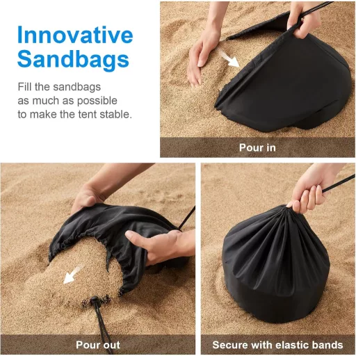 WolfWise paviljon za plažu UPF50+ šator za zaštitu od sunca 3x3m - plavi, vodootporni šator za plažu otporan na vjetar za 4-8 osoba, s učvršćivačima za pijesak, jednostavno sastavljanje