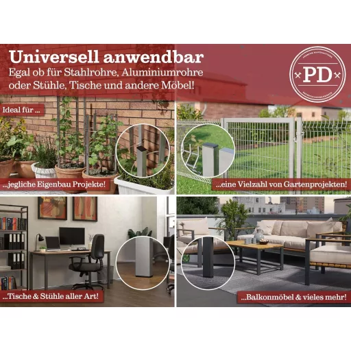 PD Dopuri de protecție pătrate 40x20 mm - Capace de închidere negre din PE plastic pentru țevi metalice și din aluminiu, protecție picioare mobilier pentru scaune, mese, 20 buc