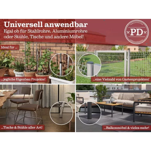 PD Dop rotund pentru capăt țeavă 55 mm - Dop de închidere lamelar din plastic PE negru pentru țevi de oțel, inox și aluminiu - 4 buc. Protecție ușor de îndepărtat pentru mobilă