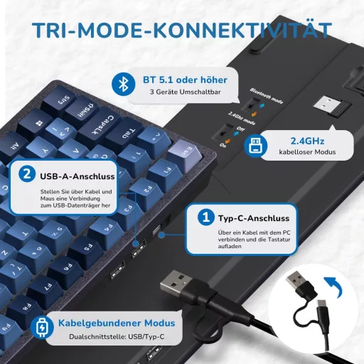 RK ROYAL KLUDGE RK98 Mehanička igraća tipkovnica Bežična 2.4G Bluetooth QWERTZ Brown Switch RGB