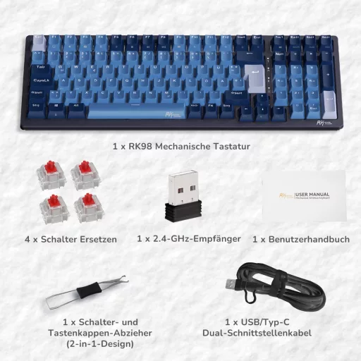 RK ROYAL KLUDGE RK98 Mehanička igraća tipkovnica Bežična 2.4G Bluetooth QWERTZ Brown Switch RGB