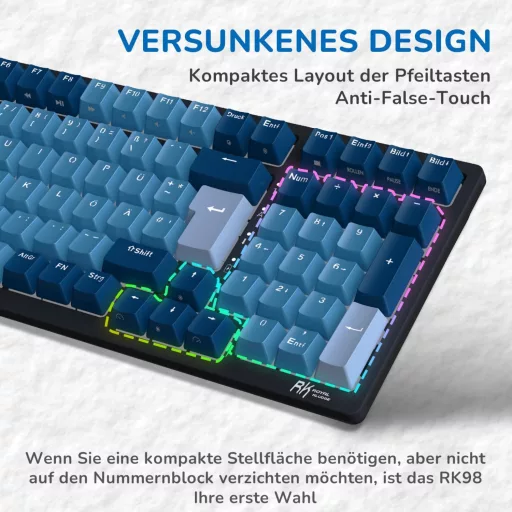 RK ROYAL KLUDGE RK98 Mechanická herná klávesnica bezdrôtová 2.4G Bluetooth QWERTZ Brown Switch RGB
