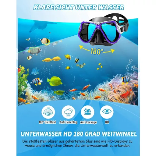 Zenoplige 3 az 1-ben snorkel szett felnőtteknek, páramentesítő maszk, száraz légzőcső és úszólapát