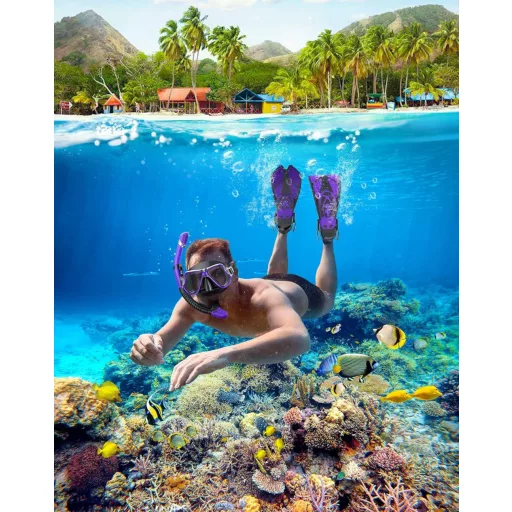 Zenoplige 3 az 1-ben snorkel szett felnőtteknek, páramentesítő maszk, száraz légzőcső és úszólapát