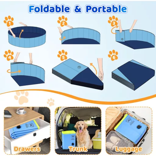 Piscina pliabilă pentru câini COZII 120x30cm - Pentru câini mari și mici, piscină pentru copii