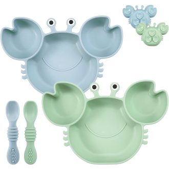   PandaEar 2 részes osztott gyermek tányér szívókoronggal és kanállal, BPA-mentes szilikon etetőtányér