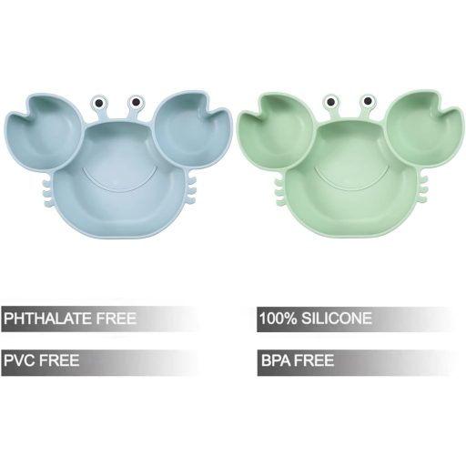 PandaEar 2 részes osztott gyermek tányér szívókoronggal és kanállal, BPA-mentes szilikon etetőtányér