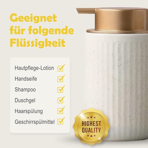 TUAKIMCE Dozator de săpun ceramică 250ml Bej Mat Bucătărie Baie