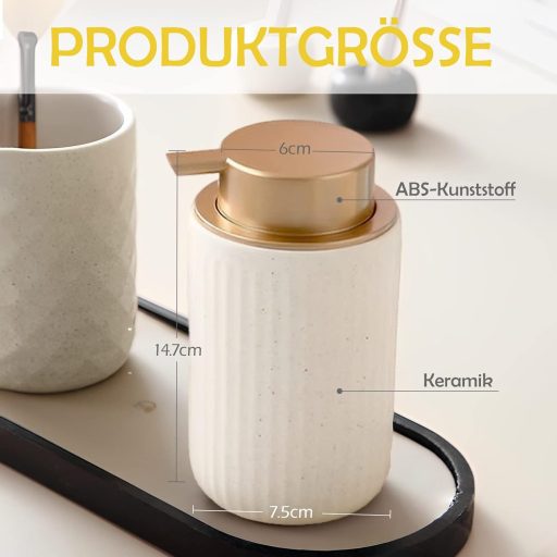 TUAKIMCE Dozator de săpun ceramică 250ml Bej Mat Bucătărie Baie