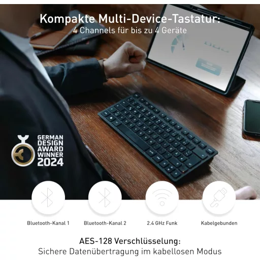Tastatură Bluetooth compactă CHERRY KW 9200 MINI pentru 4 dispozitive, cu fir, reîncărcabilă