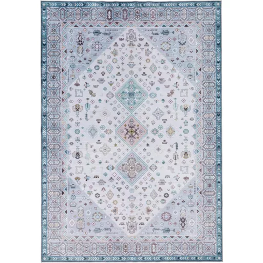 TALETA Mosható Vintage Szőnyeg, Rövid Szálú Nappali Szőnyeg, Kék, Keleti Mintás, Hálószobába is, 140 x 200 cm