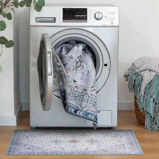 Covor Vintage Lavabil TALETA, Covor cu Fir Scurt pentru Living, Albastru, cu Motive Orientale, Potrivit și pentru Dormitor, 140 x 200 cm