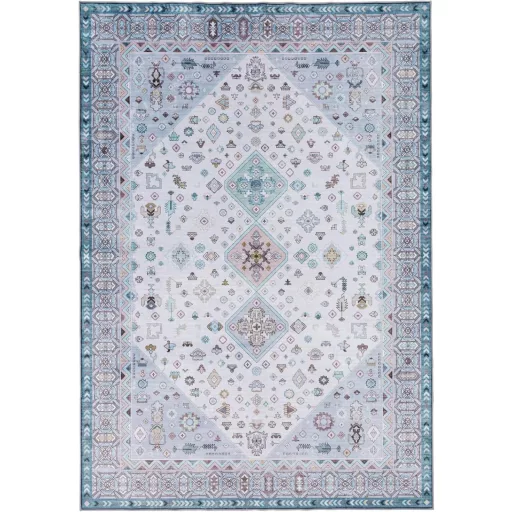 Covor Vintage Lavabil TALETA, Covor cu Fir Scurt pentru Living, Albastru, cu Motive Orientale, Potrivit și pentru Dormitor, 140 x 200 cm