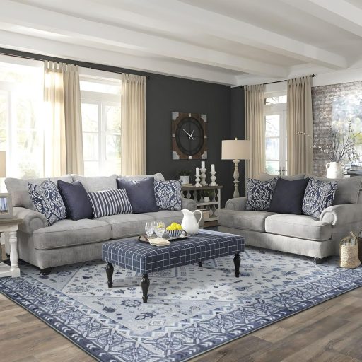 Covor Oriental Vintage TALETA Living Dormitor - Covor Scurt Lavabil Polipropilenă Culoare Albastru Denim - 160 x 230 cm