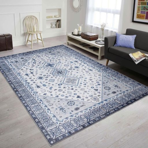 Covor Oriental Vintage TALETA Living Dormitor - Covor Scurt Lavabil Polipropilenă Culoare Albastru Denim - 160 x 230 cm