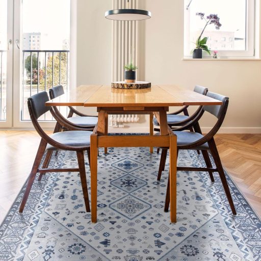 Covor Oriental Vintage TALETA Living Dormitor - Covor Scurt Lavabil Polipropilenă Culoare Albastru Denim - 160 x 230 cm