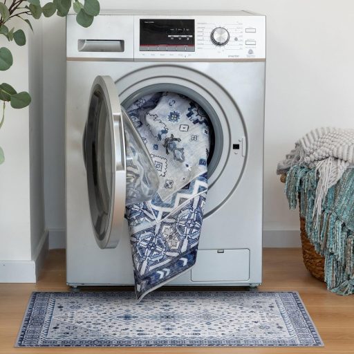 Covor Oriental Vintage TALETA Living Dormitor - Covor Scurt Lavabil Polipropilenă Culoare Albastru Denim - 160 x 230 cm