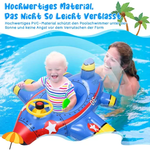 Herefun Bébi Úszógumi 2 Vízipisztollyal - Repülőgép Alakú Úszóülés Kisgyermekeknek 1-6 Éves Korig, 40 Font Teherbírással, Kék