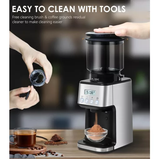 Homtone Elektromos Kávédaráló 51 Őrlési Fokozattal - Portafilterhez és Tárolóhoz, Rozsdamentes Acél, Csepegtetős/Pour Over/Cold Brew/French