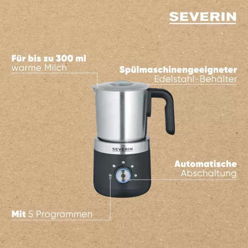 SEVERIN elektromos tejhabosító rozsdamentes acél tartállyal, hideg-meleg habosításhoz