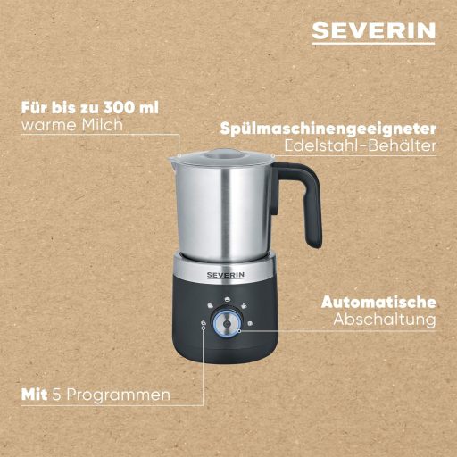 SEVERIN elektromos tejhabosító rozsdamentes acél tartállyal, hideg-meleg habosításhoz