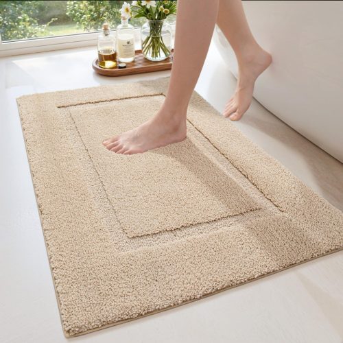 WYFX-Z-5080 Kúpeľňový koberec 50x80 cm - Protišmykový, prateľný, mikrovláknový kúpeľňový predložka, vysoko absorpčný koberec do kúpeľne, béžová farba