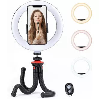   LED gyűrű selfie lámpa, állvánnyal tripoddal állítható fénnyel - Bluetooth Távirányító, 8 inch