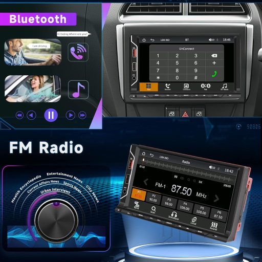 Vezeték nélküli Apple Carplay 2 DIN autórádió 7" érintőképernyővel, Android tükrözés, Bluetooth kihangosító, FM, USB, tolatókamera