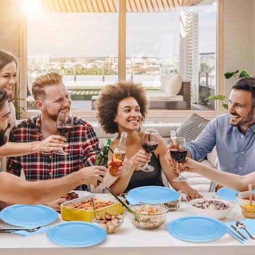 POPOYU 20 db világoskék papírszalvéta 33x33 cm, party és esküvői dekoráció