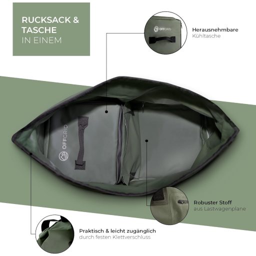 Rucsac impermeabil OFFGRID de 70L cu geantă frigorifică, geantă outdoor portabilă pentru sporturi nautice