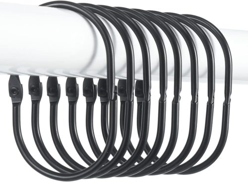 Goowin Set Inele Metalice pentru Perdea de Duș - 12 buc Inele Ovale Negre cu Închidere Click - Inele Antirugină pentru Suport Perdea, pentru Bare de 2-3,2 cm