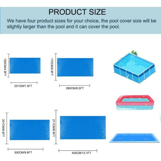 PEESHON Pravokutni pokrov za bazen, 260x170cm, Plavi, Ljetno-zimski štit
